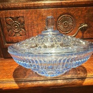 Indiana glass blue lidded bowl